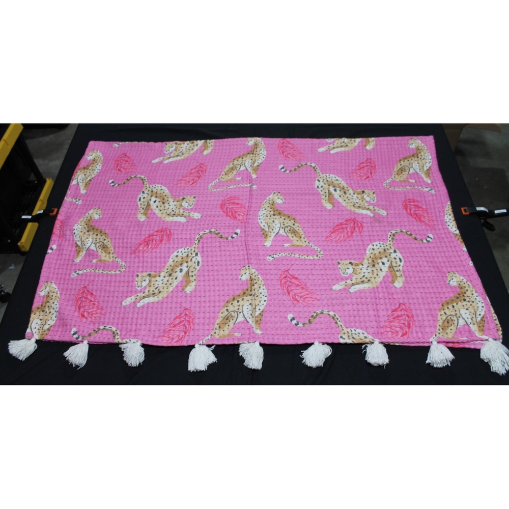 Indigo Collection Pink Leopard Cheetah Throw Blanket Quilted Tassel Boho 52x66